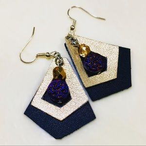 Genuine Leather Earrings, hand beaded